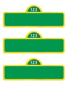 three green and yellow numbered labels with numbers on them