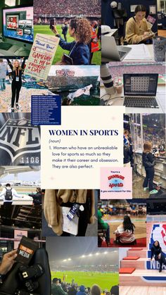 women in sports collage with many pictures and words on it's sideline