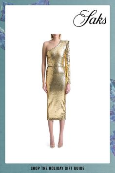 Crafted of velvet, this Take Your Time sheath midi-dress from Zhivago is embellished with metallic sequins and features a one-shoulder neckline. One-shoulder neckline One long sleeve Back zip closure 95% polyester/5% elastane Lining: 95% polyester/5% elastane Hand wash Imported SIZE  FIT About 49 from shoulder to hem Model measurements: 5'10 tall Model is wearing a US size 4 ABOUT THE BRAND One Shoulder Midi Dress, Midi Sheath Dress, Take Your Time, Tall Model, Model Measurements, Apparel Accessories, Sequin, One Shoulder, Dress Outfits