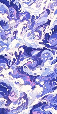 an abstract painting with blue, purple and white swirls