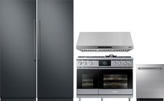 stainless steel kitchen appliances including refrigerator, stove and freezer