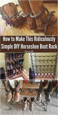 how to make this ridiculous simple diy horse shoe rack from old shoes and boots