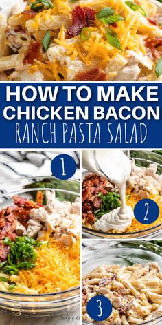 how to make chicken baco ranch pasta with cheese, bacon and other toppings