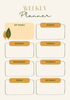 the weekly planner is shown with an orange and green leaf on it's side