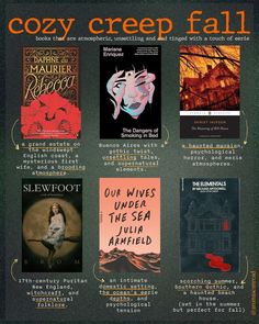 an image of some books that are on the cover of this book list for cozy creep fall