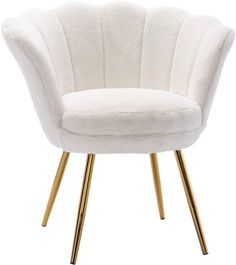 a white chair with gold legs on a white background