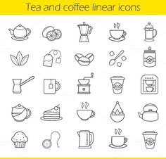 tea and coffee linear icon set