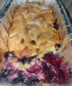 a blueberry cobbler in a plastic container