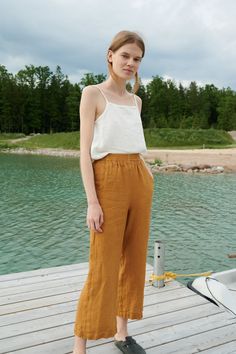 Brown Linen Summer Bottoms, Summer Brown Linen Bottoms, Brown Linen Bottoms For Summer, Casual Brown Linen Wide Leg Pants, Brown Linen Long Pants, Brown Linen Wide Leg Pants For Summer, Summer Flax Color Straight Pants, Brown Linen Tapered Leg Bottoms, Brown Linen Tapered Leg Pants