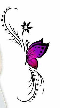 a woman's hand with a butterfly tattoo on her left arm and an image of a flower in the background