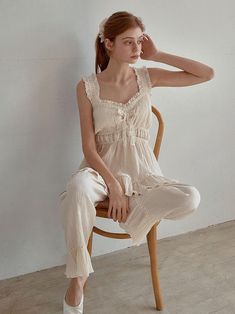 Designer fashion, Seoul-fully created | W Concept Korean Pajamas, Soft Autumn, Home Dress, Sleepwear Sets, W Concept, Eyelet Lace, Lace Ruffle, Lingerie Sleepwear, Bra Cups