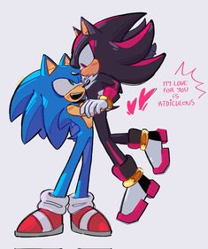 sonic and shadow hugging each other with the caption that says i'm love for you