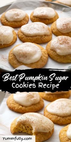 the best pumpkin sugar cookies recipe is on a baking sheet and ready to be eaten