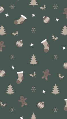 seamless christmas pattern with stocking, stockings and snowflakes on dark green background