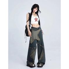 Women Blue Cargo Jeans Baggy Vintage 90s Aesthetic High Waist Cowboy Pants Harajuku Denim Trousers Y2k Trashy 2000s Clothes 2024 Style: High Street Material: COTTON Hign-concerned Chemical: None Decoration: Appliques Elasticity: Slight Strech Jeans Style: Wide leg pants Season: Spring/Summer Item Type: JEANS Vintage 90s Aesthetic, Blue Cargo Jeans, Trashy 2000s, Y2k Trashy, Cowboy Pants, 2000s Clothes, Pink Prom Dress, 2024 Style, Swimsuits Hot