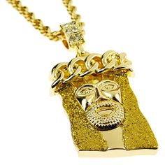 Jesus piece with yellow gold glitter pendant rope chain hip hop necklace. Rope chain necklace measures 24" inches long and 4mm wide, lobster claw clasp closure. Fashionable hip hop pendant rope chain is made with a high quality base metal. Jesus pendant is 25mm wide x 41mm tall. A dazzling pendant chain necklace boasting a gleaming gold finish that looks amazing. 100% FREE SHIPPING in USA. Order now! Gold Rope Chain Jewelry For Streetwear, Gold Rope Chain Jewelry, Gold Necklace With Adjustable Chain For Streetwear, Jesus Piece, Necklace Rope, Hip Hop Necklace, Yellow Glitter, Yellow Gold Color, Rope Chain Necklace