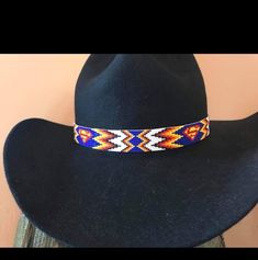 Western Style Solid Hat Bands For Western-themed Events, Fitted Western Style Six-panel Hat Bands, Western Beaded Hat Bands For Western-themed Events, Western-styled Hat Band For High Crown Hats, Southwestern Blue Beaded Hat Band, Beaded Hat Bands, Beaded Hat, Tag Sale, Hat Band