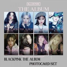 blackpink the album photocard set is shown in four different styles and colors