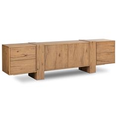 the sideboard is made from wood and has three drawers