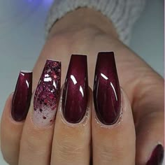 Maroon Nail Designs, Burgundy Acrylic Nails, Ruby Nails, Posh Nails, Maroon Nails, Black Acrylic Nails, Fancy Nails Designs, Smink Inspiration