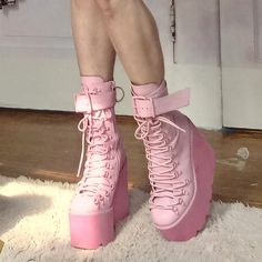 Barely Worn Like New Euc Sugar Thrillz Dolls Kill Super Platform Barbiecore Pink Kawaii Lace Up Side Zipper Boots. Faux Leather. Buckles At Top. Pretty Lightweight Compared To A Lot Of Platforms This Size, Very Comfy And Sturdy W The Ankle Strap For Extra Brace. Classic Sz 8. Sold Originally For Over 200! Bundle Up W Any Other Item For A Radass Discount! The Best Freebies Given Away On Poshmark W Every Purchase!!! Just Check The Love Notes! Item Hosted At Cheap Chick In Birmingham Al Style Tags- Platform Boots Aesthetic, Pink Thigh Highs, Pink Platform Boots, Barbiecore Aesthetic, Fairy Grunge Aesthetic, Gothic Angel, Egirl Aesthetic, Pink Grunge, Fairy Shoes