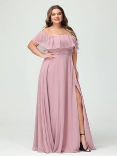 A-Line/Princess Off-the-Shoulder Short Sleeves Chiffon Split Side Plus-Lavetir Bridesmaids Dresses With Pockets, Best Bridesmaid Dresses For Plus Size, Bridesmaid Plus Size Dresses, Pink Bridesmaid Dresses Plus Size, Blue Bridesmaid Dresses Plus Size, Quince Outfits, Groomsmen Dress, Plus Size Bridesmaid Dresses, Plus Size Brides