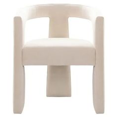 a white chair with an armrest and foot rest in front of a white background