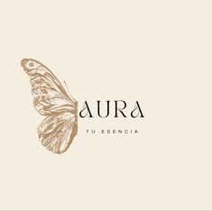 the logo for aura tu essencia, which is designed in gold and white with a butterfly