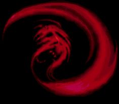 a red swirl in the middle of a black background