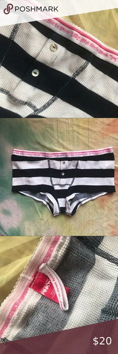 Knit Shorts, Waffle Knit, Vs Pink, Navy And White, White Stripe, Victoria's Secret, Sleep