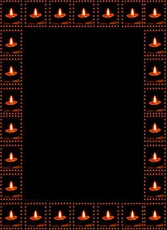 a square frame with candles in the middle on a black background, as well as an empty space for text