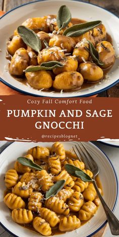 pumpkin and sage gnocchine with sage leaves on top