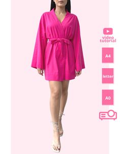 This is a long sleeve kimono pdf sewing pattern you will LOVE! Ultra-chic style meets incredible comfort in this short robe kimono-style dress. This piece is a truly Oriental vision. A wrap dress pattern that can be sewn and worn as a dress blazer or a dressing gown. You can sew it as a summer linen dress or you can use cotton, satin or taffeta for a more elegant touch! Create your own personalized mini dress with the help of this DIY japanese kimono pattern. PATTERN INCLUDES pack 1: EU 34 36 38 Fitted Kimono Pattern, Origami Dress Patterns, Silk Robe Sewing Pattern Free, Luxury Robe Pattern, Kimonos Patterns, Kimono Dress Pattern, Modern Kimono Dress, Wrap Dress Sewing Patterns, Basic Dress Pattern