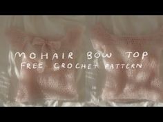 two pink sweaters with the words mohair bow top and free crochet pattern