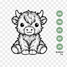 a black and white drawing of a cute little cow