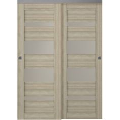 an image of two doors with glass panels on each side and one door closed to the other