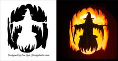 two pumpkins carved to look like witches