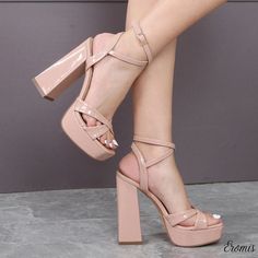 Eromis - Stylish Waterproof High Heeled Sandals with Chunky Heels, Cross Straps, and Open Back Design Strappy Block Heel Sandals, Modern Sandals, Strappy Block Heels, Pu Heels, Platform High Heels, Fashion Sandals