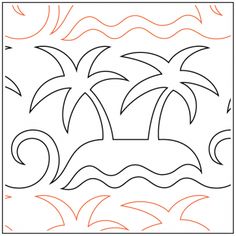 a quilt pattern with palm trees and waves in the middle, on a white background