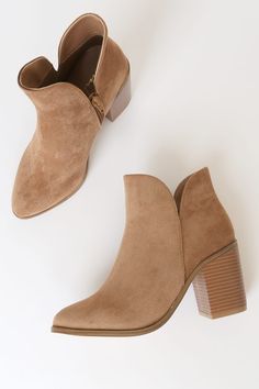 Tan Suede Boots - High Heel Ankle Boots - Block Heel Booties - Lulus Collar Clothes, Tan Suede Boots, Tan Ankle Boots, Fall Booties, Cute Boots, Chunky Block Heels, High Heel Boots Ankle, Tan Suede, Notched Collar