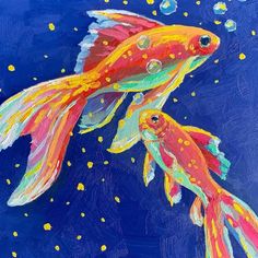 This is an oil painting by Julia Claire, a Los Angeles based artist. Oil Pastel Fish Art, Jelly Fish Oil Pastels, Fish Art Painting, Oil Pastel Goldfish, Goldfish Acrylic Painting, Goldfish Art Painting, Pieces Painting, Animals And Nature, Thick Paint