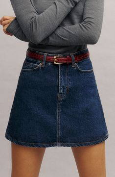 This season-spanning denim skirt is cut to a leggy length for day-to-night appeal. 15" length (size 29) Zip fly with button closure Five-pocket style 64% organic cotton, 35% Tencel® lyocell, 1% Lycra® spandex Tencel lyocell is a sustainably produced fiber made with closed-loop processing Machine wash, tumble dry Imported Denim Bustier, Denim Miniskirt, Denim Skirt Outfits, High Waist Denim, High Rise Denim, Cute Skirts, Denim Mini, Denim Mini Skirt, High Waisted Denim