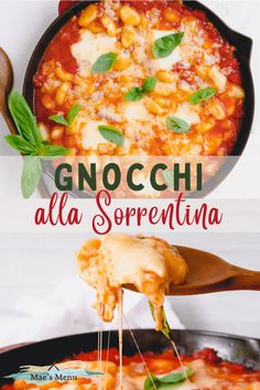 the recipe for gnocchi alla sorrentina is shown in a skillet