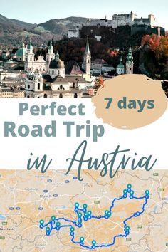 a map with the words perfect road trip in australia on it and an image of a town