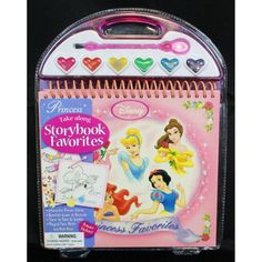 the disney princess storybook is in its plastic case and it's attached to a clipboard