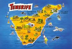 an illustrated map of tenerife with all the main cities and towns in it