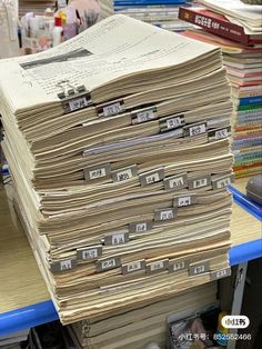 a stack of papers sitting on top of a desk