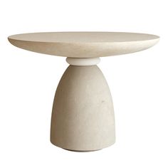 a white table with an oval top on it's pedestal, against a white background