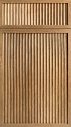 a wooden door with vertical slats on the front and side paneled in wood