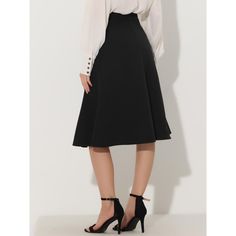 This elegant skirt will be your favorite outfit for work office, wedding, cocktail, party, graduation, or vacation. The elegant midi skirt is perfect with stylish heels, flats, and any style of top or shirt. Suit for spring/summer/autumn and many occasions, such as work, parties, and meetings. Styled with the blouse, sweater, blazer, sandals, or high heels as your chic look. Elegant Flare Black Skirt, Black A-line Pleated Skirt For Office, Elegant Black A-line Pleated Skirt, Elegant Knee-length Skirt With Zipper Closure, Black Hip-length Lined Skirt, Elegant Midi Skirt, Wedding Cocktail Party, Outfit For Work, Work Parties